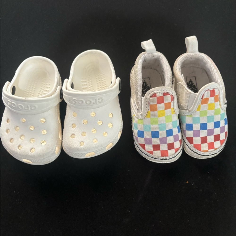 Crocs White Kids Clogs and Vans Multicolor Slip-Ons